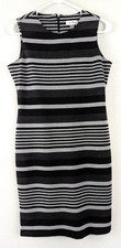 Calvin Klein sz 4 Sheath Dress sleeveless tank knit black gray stripes 0990