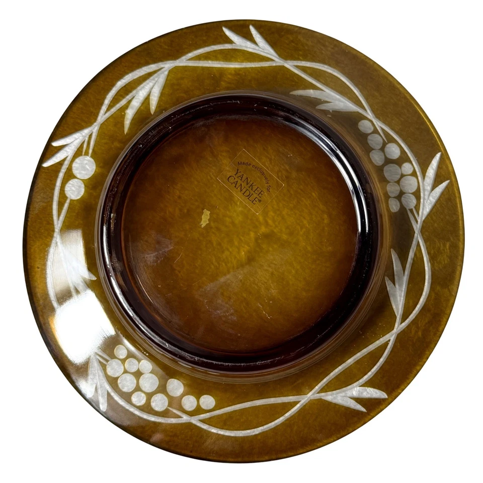 Yankee Candle Ámbar Grabado Vidrio Vela Plato Cargador Decorativo Otoño Decoración del Hogar Foto 2 de 4