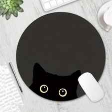 Black Cat Round Mouse Pad Non-slip Rubber Mat for Office Home Computers Laptops