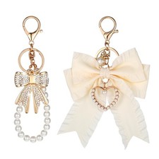 2Pcs Pearl Bow Keychain, Cute Pearl Bag Charm for Purse Keychain Bag Charm