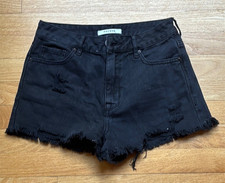Pacsun High Rise Festival Shorts Black Distressed Denim Frayed Hem Women's 25