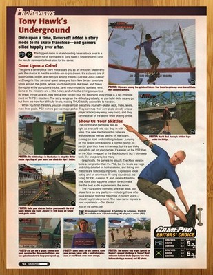 2003 Tony Hawk's Underground PS2 Xbox REVIEW Print Ad/Poster Skateboard Game Art