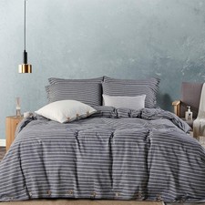 JELLYMONI Cotton Duvet Cover Queen Size - Gray Pinstriped Comforter Cover wit...