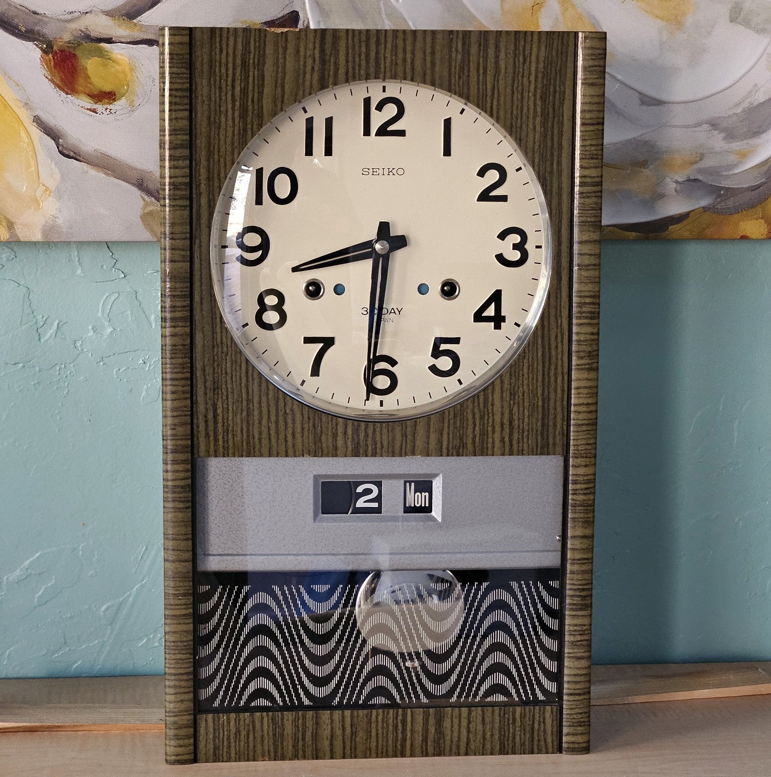 Vintage SEIKO 30 DAY Wall Clock Japan Pendulum Chimes & Key Serviced Works Great