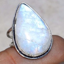 925 Silver Plated Rainbow Moonstone Ring Handmade Jewelry Size US 5.5 MJ