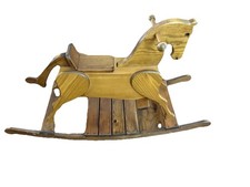 Handcrafted Vintage Wooden Rocking Horse Rustic Pine Nursery Decor