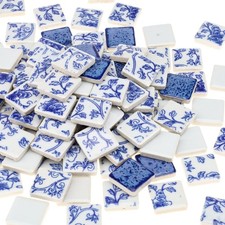 121 Pcs Ceramic Mosaic Tiles Celadon Square Tiles 1 inch Small Tile Crafts DI...