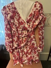 Express Long Sleeve Floral Romper 1/2 Zip Womens Size Small Pink  White NWOT
