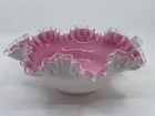 Vtg Fenton Pink And Milk Glass Ruffled Bowl