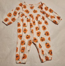 NWT Old Navy Halloween Pumpkin Print Ruffled Romper 1PC 3-6 Months Baby Girl