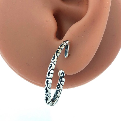 Carolyn Pollack 925 Sterling Silver Scroll Pointed Oval Hoop Stud Post Earrings - Picture 8 of 11