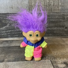 7" Clown Troll Jester Doll Purple Hair Green Eyes Ace Novelty Diamond On Belly
