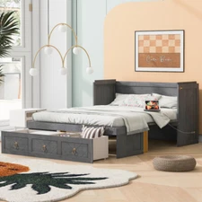 Full Queen Size Murphy Wall Bed with Closet and Drawers Space Saving Hidden Beds