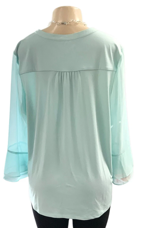 Charter Club Aqua 雪纺打褶铃铛衬衫和项链女式 X-大号 — 第 2/2 张图片