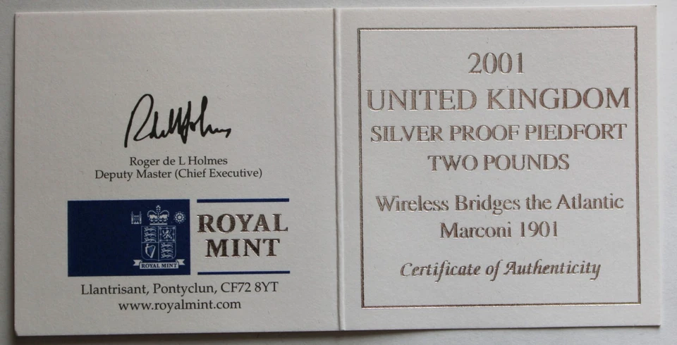 2001 Marconi Wireless Bridges Atlantic Silver Proof Piedfort £2 Coin, Royal Mint - Image 4 of 4