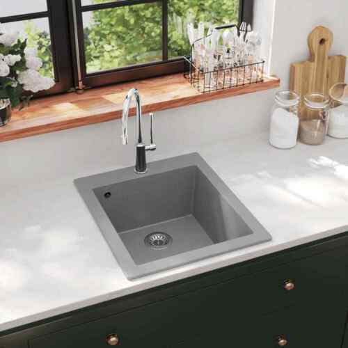 Overmount Kitchen Sink Single Basin Granite Grey - Picture 1 of 8