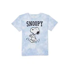 Peanuts Youth Girls Snoopy Walking Blue Tie Dye Design Shirt New XS-XL