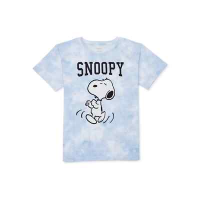 Peanuts Youth Girls Snoopy Walking Blue Tie Dye Design Shirt New XS-XL