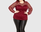 NEW City Chic Ladies Sexy Ruby Sheer Mesh Lace Party Top Plus Size XS 14 #N65
