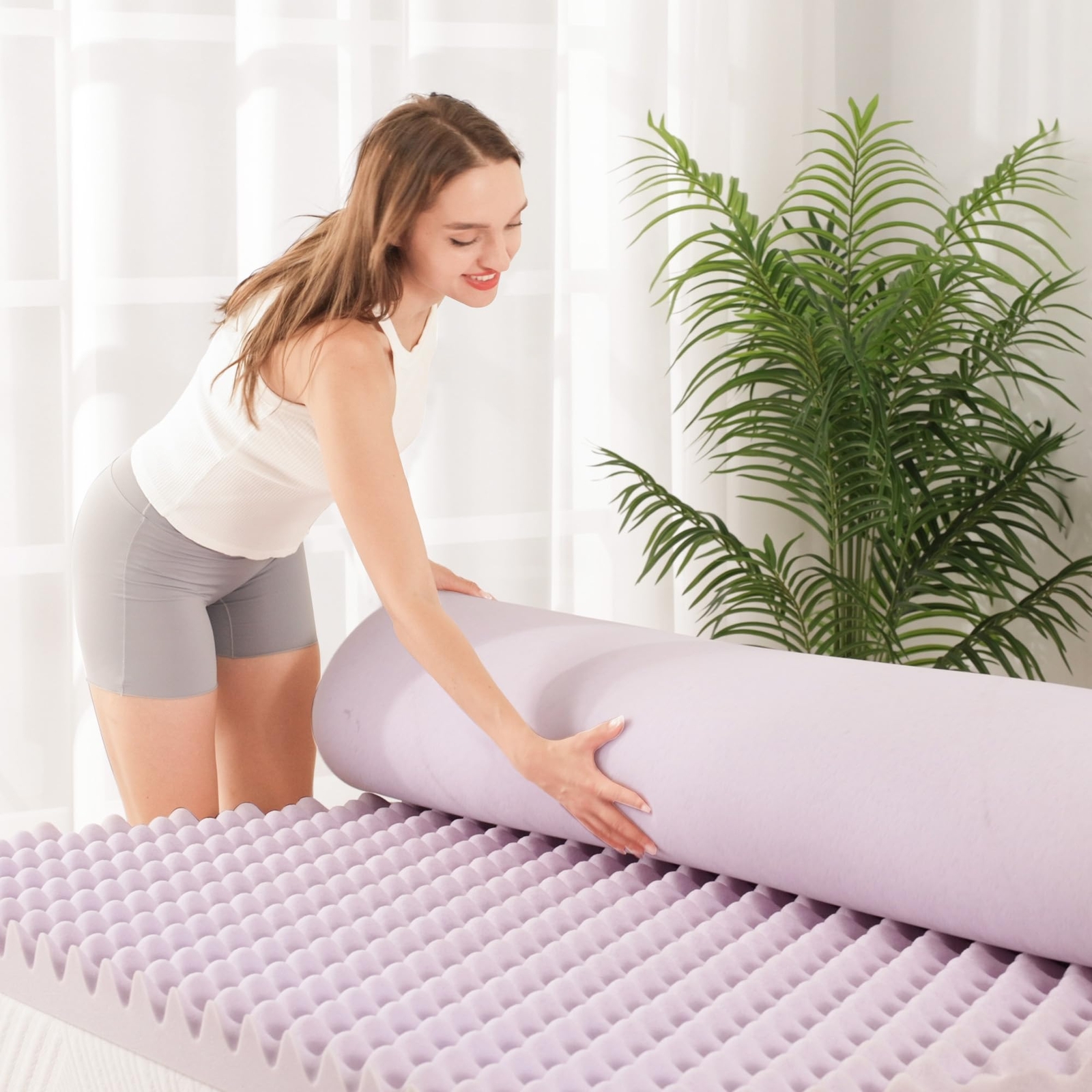 Egg Crate Memory Foam Mattress Topper 2 Inch Twin, Cooling Infused Foam Mattr...