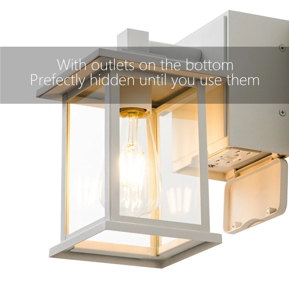 Dusk to Dawn Front Porch Lights with Outlet,White Outdoor Light with GFCI Outlet - Image 3 of 4