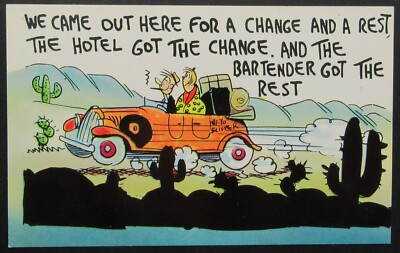 Couple Old Car Travel Came Here Hotel Change Rest VTG Comic Postcard Unposted