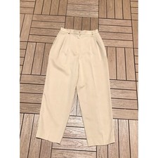 CARLISLE beige silk high waisted pants, front pleats.