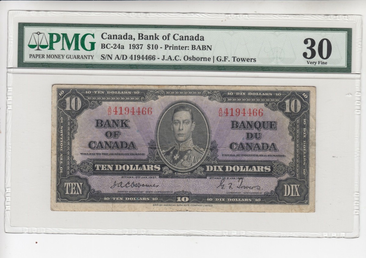 1937 Bank of Canada $10 Dollars Note - Osborne/Towers - A/D4194466