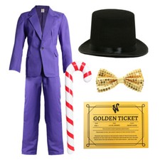 ADULTS WILLY WONKA COSTUME WORLD BOOK DAY TEACHER FANCY DRESS SUIT HAT BOW TIE