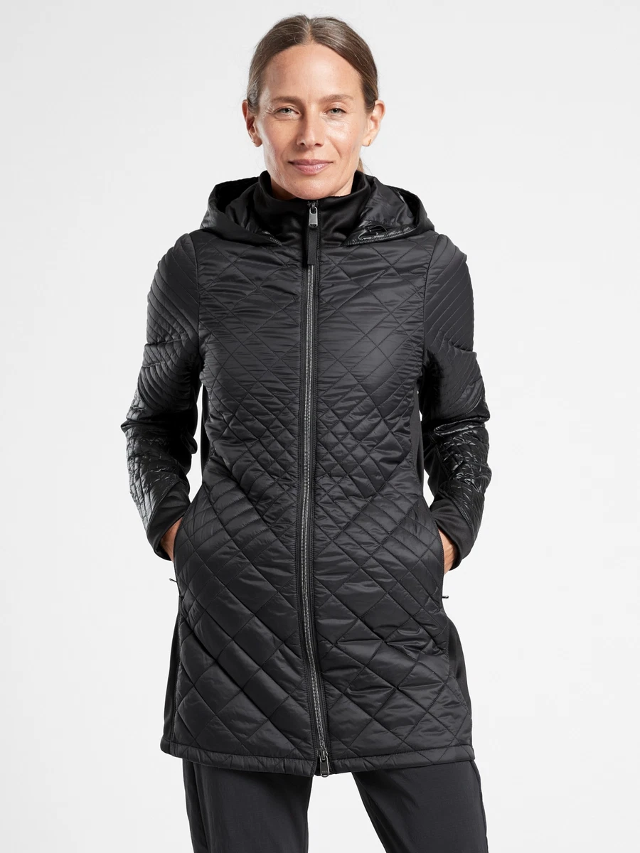 NWT Athleta Bayview Hooded Coat Jacket BLACK SIZE MT M T 982733