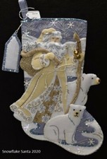 NEW Handmade 18" Bucilla 2020 Snowflake Santa Felt Stocking