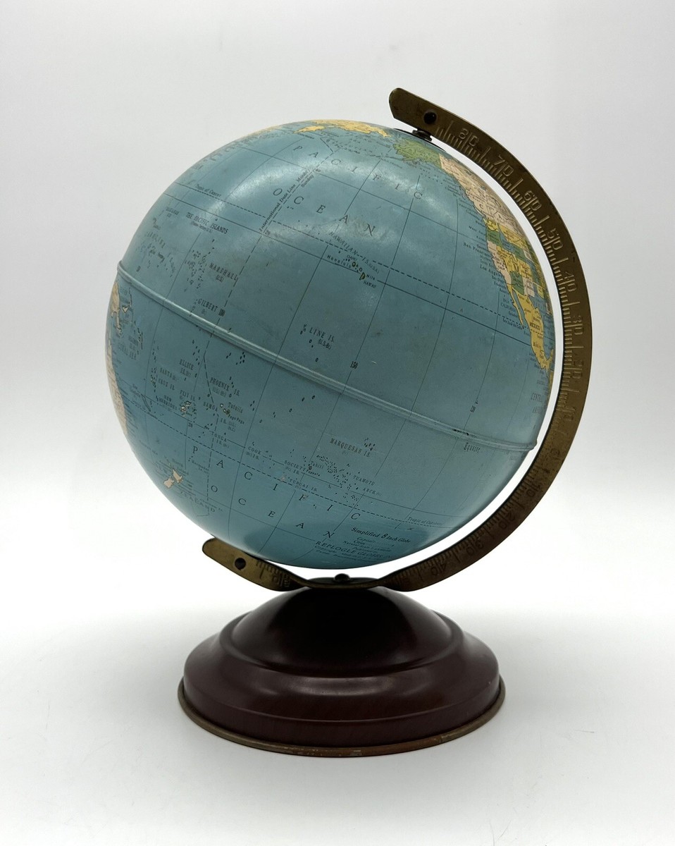 8” REPLOGLE Simplified WORLD GLOBE Made in Chicago Vintage Mid Century
