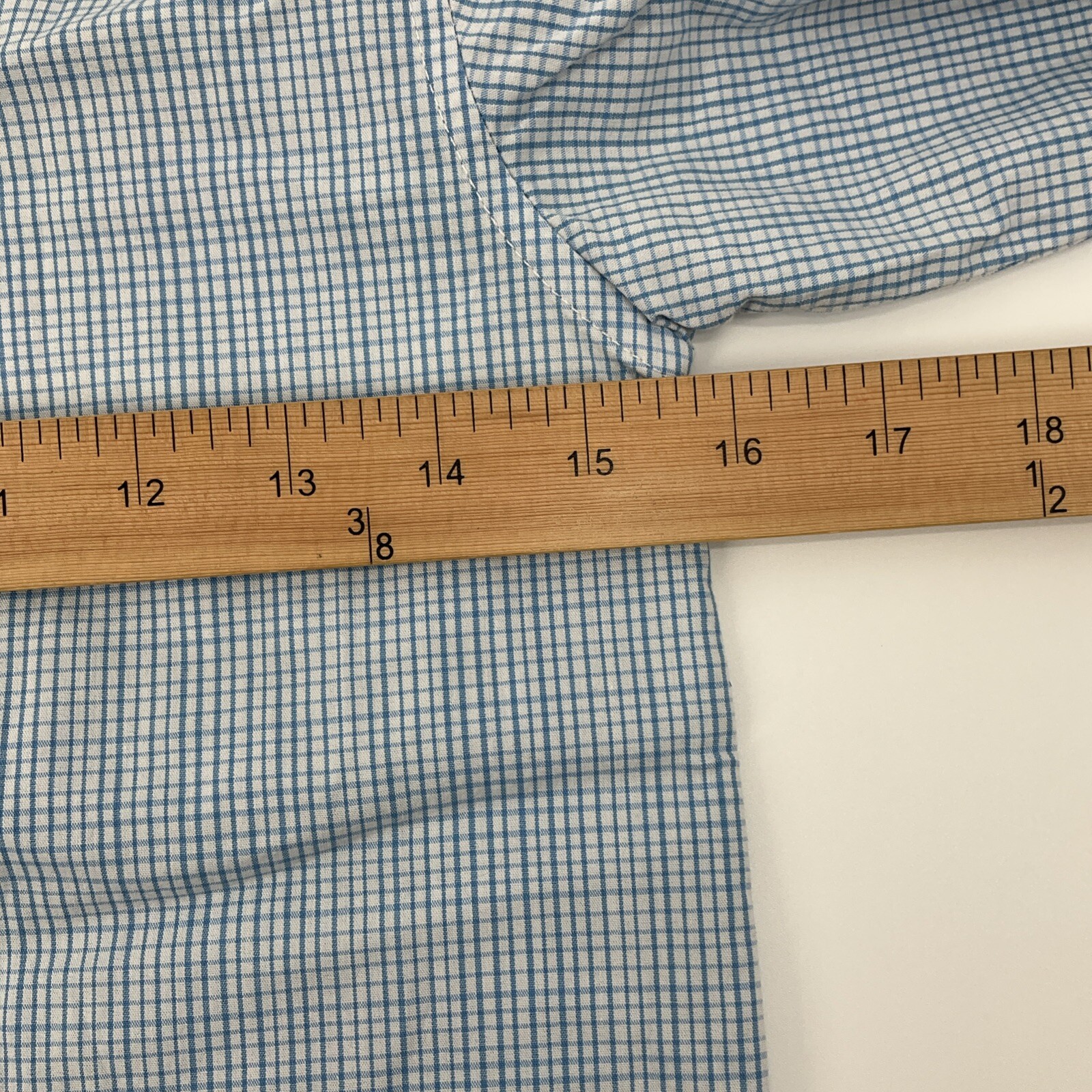 Van Heusen Button Check Shirt Youth Boys Size 10 Medium Blue White Casual image 6