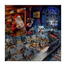 Thomas Kinkade Studios Santa's Final Touch, A Lionel Legacy 14 x 14 Canvas Wrap