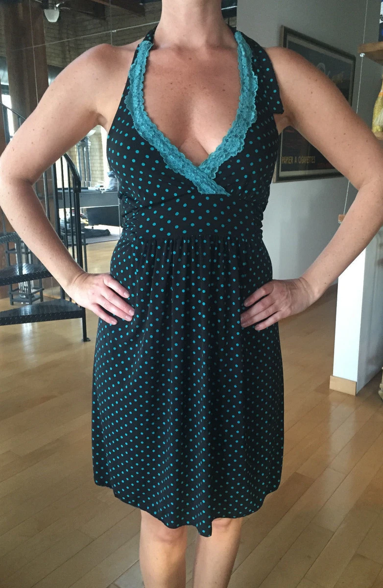 FOREVER 21 Women s Black and Teal Polka Dot Halter Dress Size Small NEW w TAGS