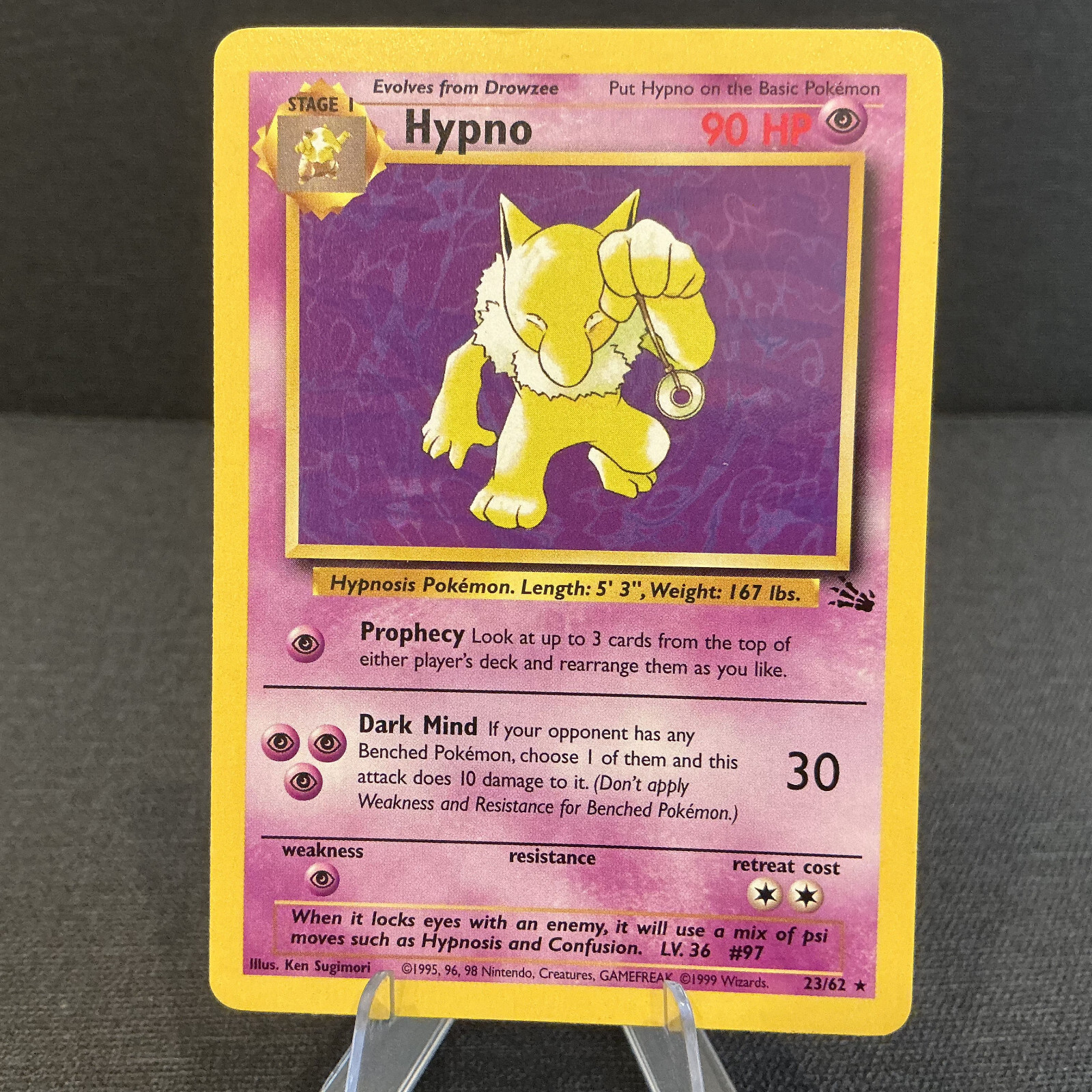 Hypno 23/62 Fossil Rare Non-Holo Vintage Pokemon Card LP