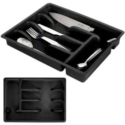 NEU Universeller Besteckeinsatz Schubladeneinsatz Schwarz Kunststoff 5 Fächer - Bild 1 von 4