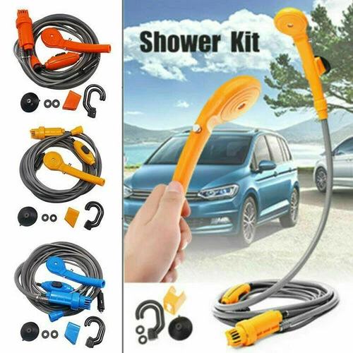 Portable 12V Outdoor Camping Car Shower Spray Pump Kit Travel Hiking Clean Set - Picture 1 of 15