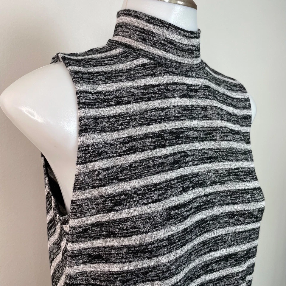 Rag & Bone Top XS Thea Mock Neck Tank Gray Black Striped Sleeveless Stretch Knit - Image 2 of 4