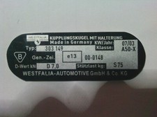 Typenschild AHK Anhängerkupplung Westfalia Z3 BMW  Kupplungskugel Schild s97