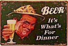 TIN SIGN 8x12 Funny beer dinner alcohol fisherman work bar pub man cave Br12a
