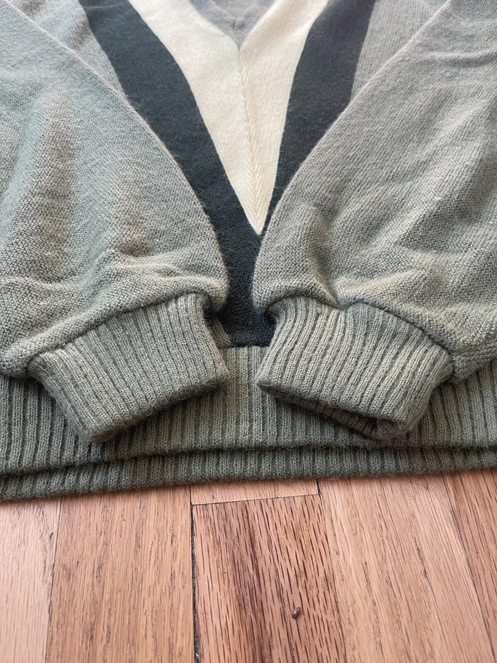 Suéter Retro Vintage Años 60 Mod Revere Para Hombre Medio Verde Cuello en V Rayas Tejido Foto 4 de 4