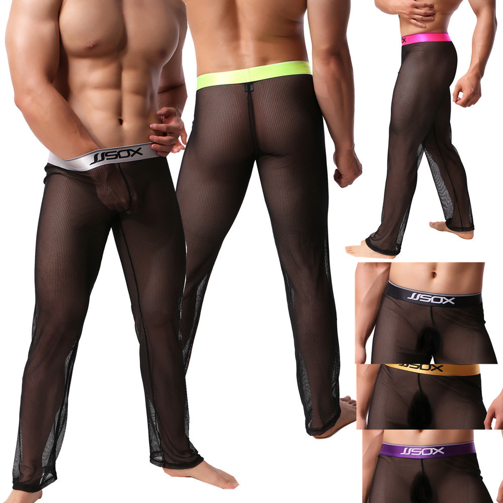 Men's Sheer Mesh Breathable Long Pants Sexy Lingerie Pyjama Trousers Night  Wear