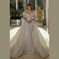 Customzied Mermaid Luxury Wedding Dresses Off The Shoulder Bridal Dress Beads