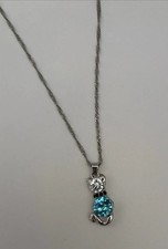 Aqua Swarovski Crystal silver tone Cat Pendant Necklace  Swarovksi Crystals
