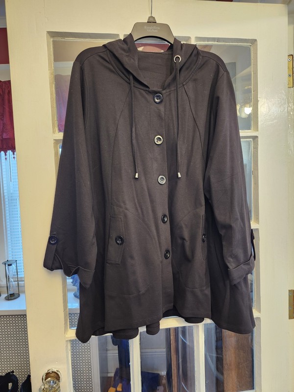 Black Nylon Womans Jacket With Hood Preowned Barely Worn No Tags XL or XXL