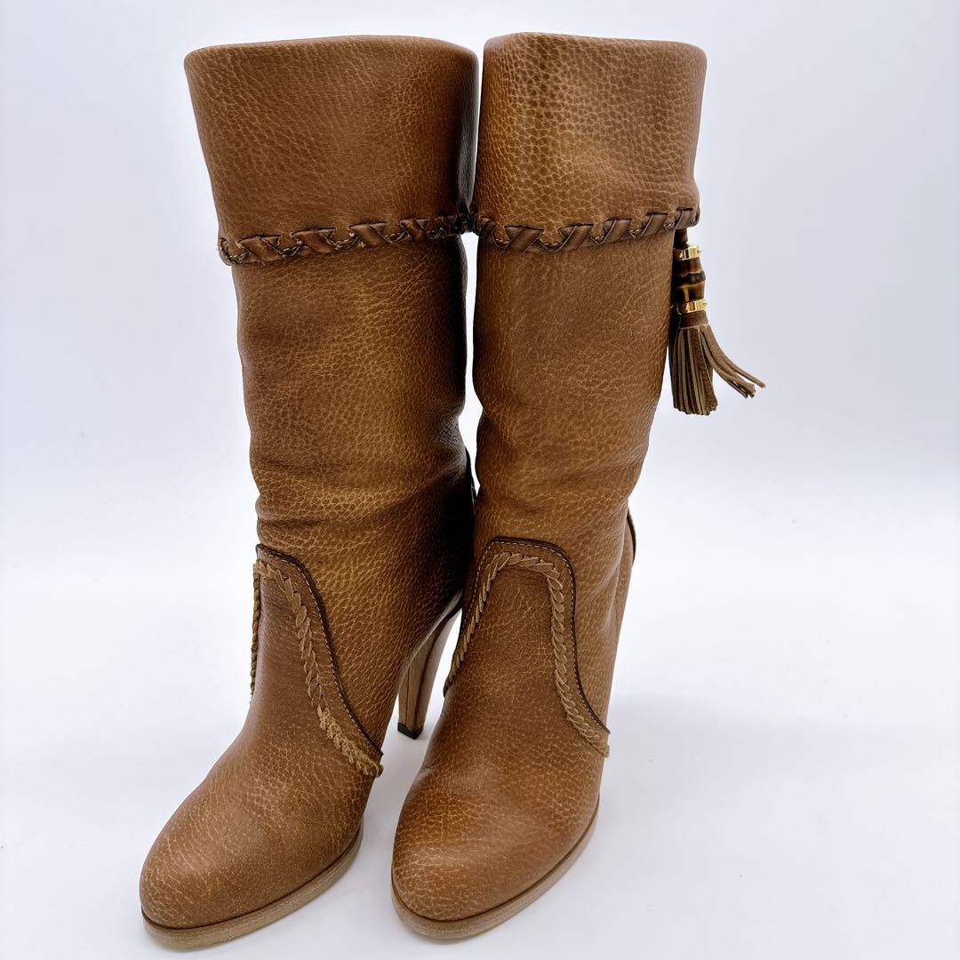 GUCCI Boots Heel Long Leather Brown EU36/US6 107363c thumbnail 22