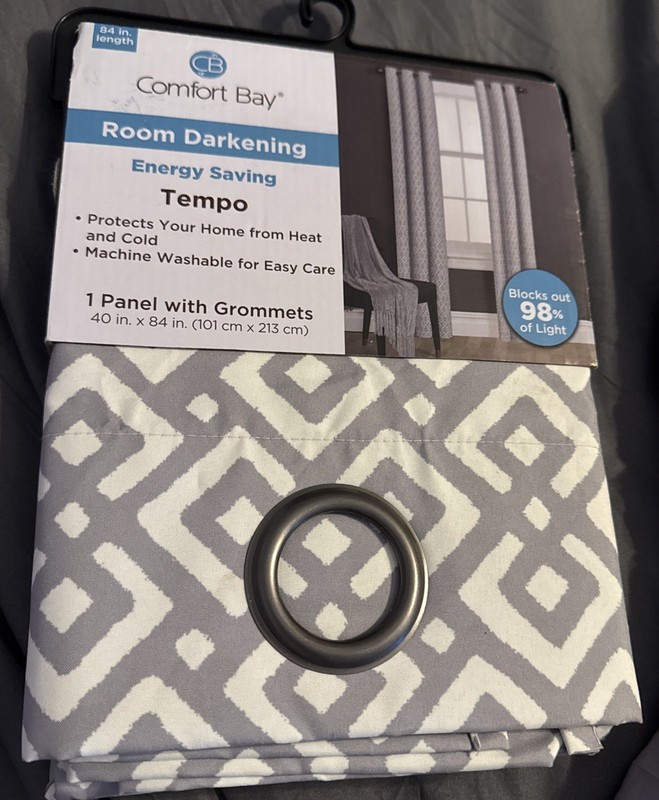 Comfort Bay Room Darkening Tempo Curtain 1 Panel W/Grommets 40”x84”grey White