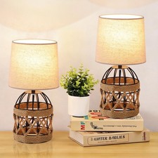 2 Pack Boho Rattan Table Lamps for Bedroom,Small Bedside Nightstand Lamp with...