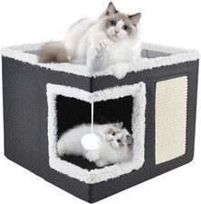 Cat Bed for Indoor Cats Cube House,Large Covered Cat Beds Cave  Furniture with